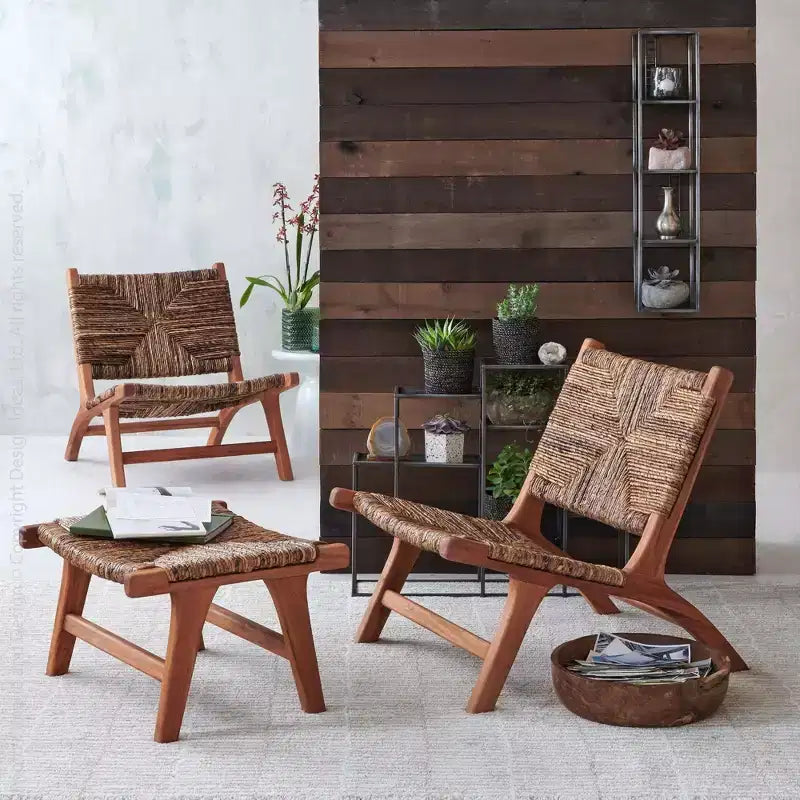 Sedia texxture Copenhagen Banana Tree Bark, Mobili d'accento da interno ed esterno per tavolo da pranzo o cucina o portico con gambe in legno, Naturale