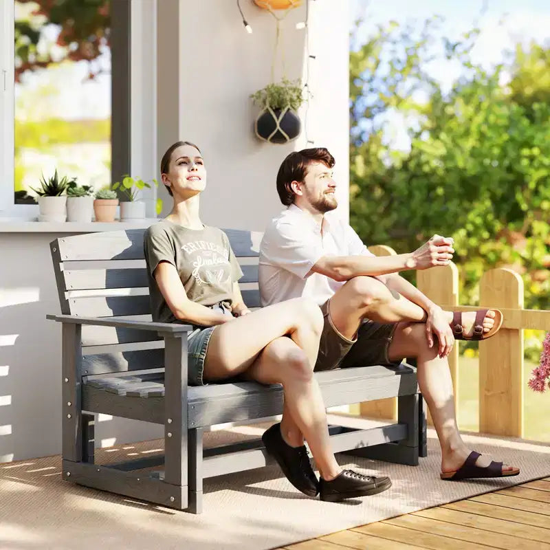 Outsunny Dondolo da Giardino per 2 Persone Poltrona a Dondolo Doppia per Esterni con Telaio in HDPE a Doghe per Giardino e Veranda