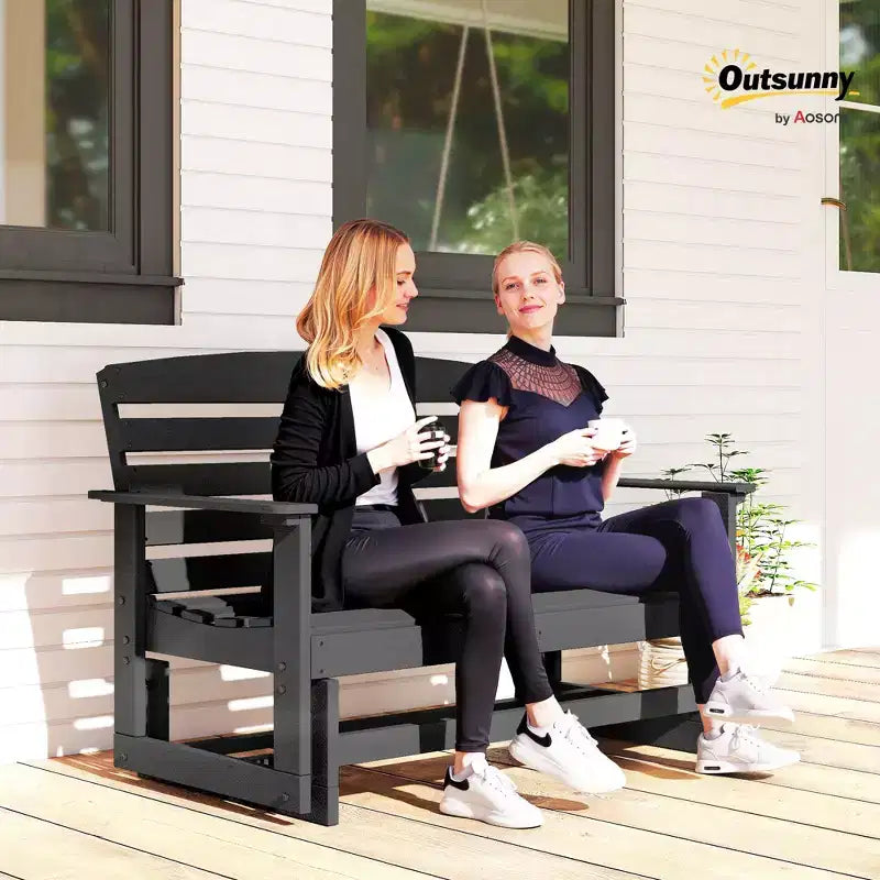 Outsunny Dondolo da Giardino per 2 Persone Poltrona a Dondolo Doppia per Esterni con Telaio in HDPE a Doghe per Giardino e Veranda