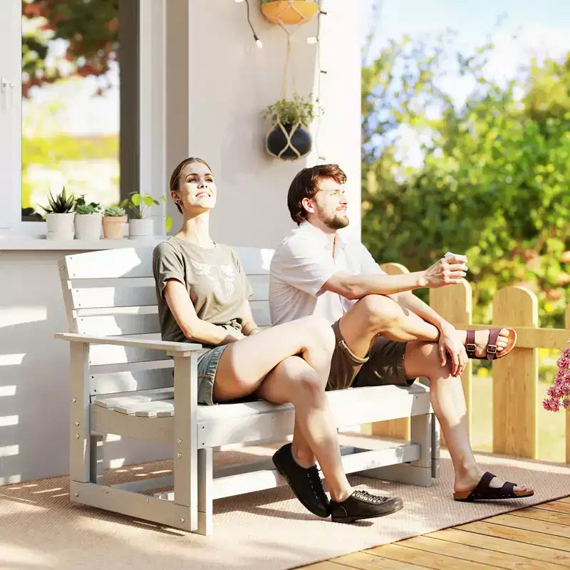 Outsunny Dondolo da Giardino per 2 Persone Poltrona a Dondolo Doppia per Esterni con Telaio in HDPE a Doghe per Giardino e Veranda