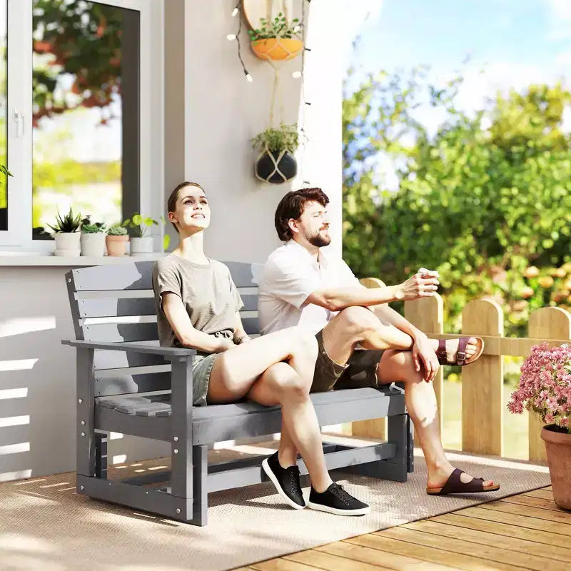 Outsunny Dondolo da Giardino per 2 Persone Poltrona a Dondolo Doppia per Esterni con Telaio in HDPE a Doghe per Giardino e Veranda
