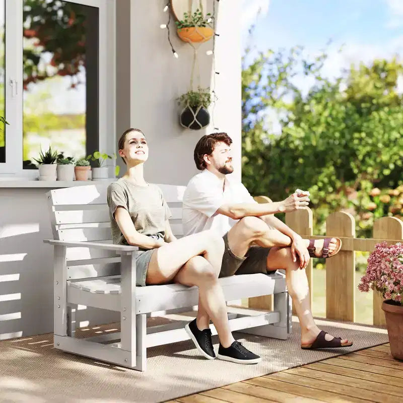 Outsunny Dondolo da Giardino per 2 Persone Poltrona a Dondolo Doppia per Esterni con Telaio in HDPE a Doghe per Giardino e Veranda