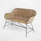 texxture Ormond Woven Rattan Settee, Indoor Outdoor Dining or Kitchen Accent Furniture for Table or Porch with Metal Legs, Natural