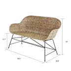 texxture Ormond Woven Rattan Settee, Indoor Outdoor Dining or Kitchen Accent Furniture for Table or Porch with Metal Legs, Natural