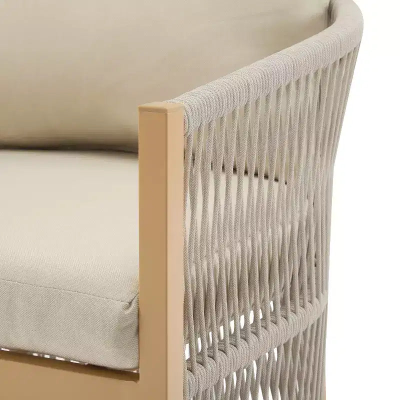 Sedia da salotto/poltrona da patio 24W con schienale curvo, comfort imbottito e design elegante a trama intrecciata, alluminio, Beige+Naturale/Grigio-ModernL