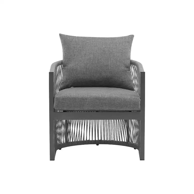 Sedia da salotto/poltrona da patio 24W con schienale curvo, comfort imbottito e design elegante a trama intrecciata, alluminio, Beige+Naturale/Grigio-ModernL