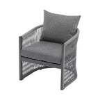 Sedia da salotto/poltrona da patio 24W con schienale curvo, comfort imbottito e design elegante a trama intrecciata, alluminio, Beige+Naturale/Grigio-ModernL