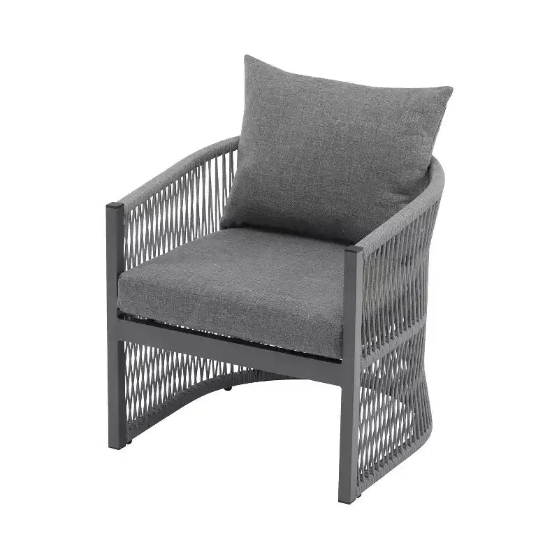 Sedia da salotto/poltrona da patio 24W con schienale curvo, comfort imbottito e design elegante a trama intrecciata, alluminio, Beige+Naturale/Grigio-ModernL