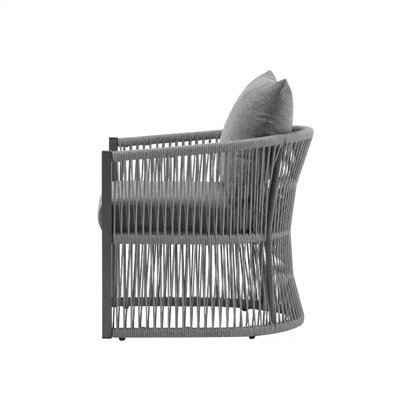 Sedia da salotto/poltrona da patio 24W con schienale curvo, comfort imbottito e design elegante a trama intrecciata, alluminio, Beige+Naturale/Grigio-ModernL