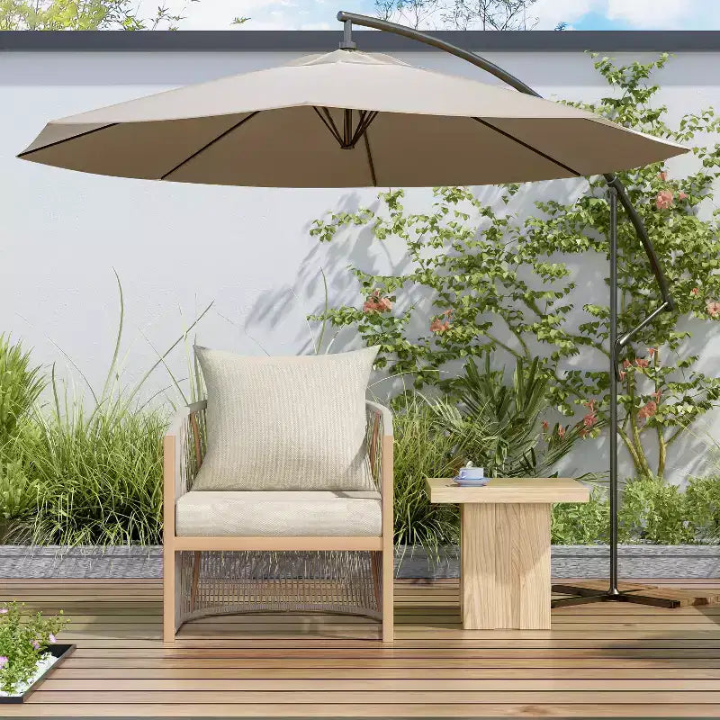 Sedia da salotto/poltrona da patio 24W con schienale curvo, comfort imbottito e design elegante a trama intrecciata, alluminio, Beige+Naturale/Grigio-ModernL
