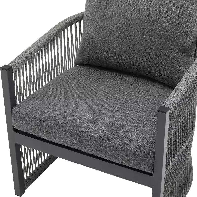 Sedia da salotto/poltrona da patio 24W con schienale curvo, comfort imbottito e design elegante a trama intrecciata, alluminio, Beige+Naturale/Grigio-ModernL