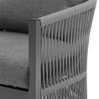 Sedia da salotto/poltrona da patio 24W con schienale curvo, comfort imbottito e design elegante a trama intrecciata, alluminio, Beige+Naturale/Grigio-ModernL