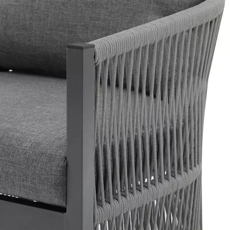 Sedia da salotto/poltrona da patio 24W con schienale curvo, comfort imbottito e design elegante a trama intrecciata, alluminio, Beige+Naturale/Grigio-ModernL