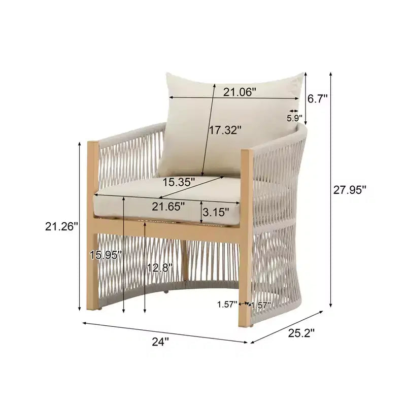 Sedia da salotto/poltrona da patio 24W con schienale curvo, comfort imbottito e design elegante a trama intrecciata, alluminio, Beige+Naturale/Grigio-ModernL