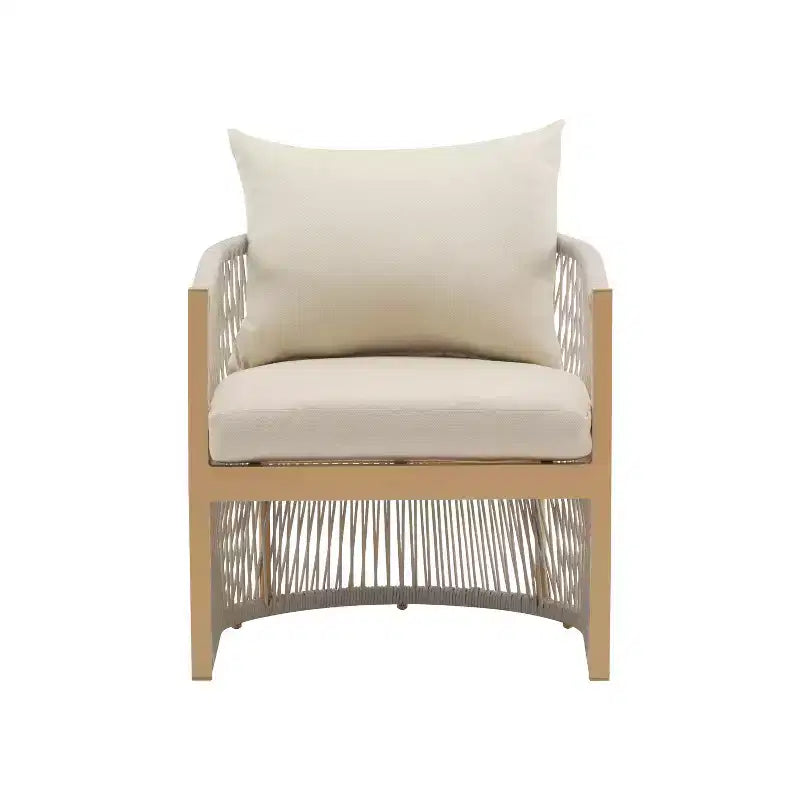 Sedia da salotto/poltrona da patio 24W con schienale curvo, comfort imbottito e design elegante a trama intrecciata, alluminio, Beige+Naturale/Grigio-ModernL