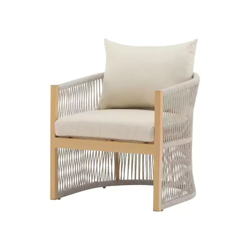Sedia da salotto/poltrona da patio 24W con schienale curvo, comfort imbottito e design elegante a trama intrecciata, alluminio, Beige+Naturale/Grigio-ModernL