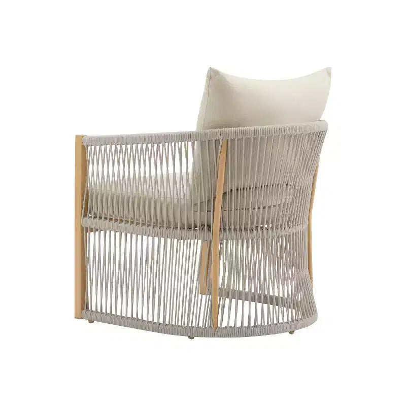 Sedia da salotto/poltrona da patio 24W con schienale curvo, comfort imbottito e design elegante a trama intrecciata, alluminio, Beige+Naturale/Grigio-ModernL