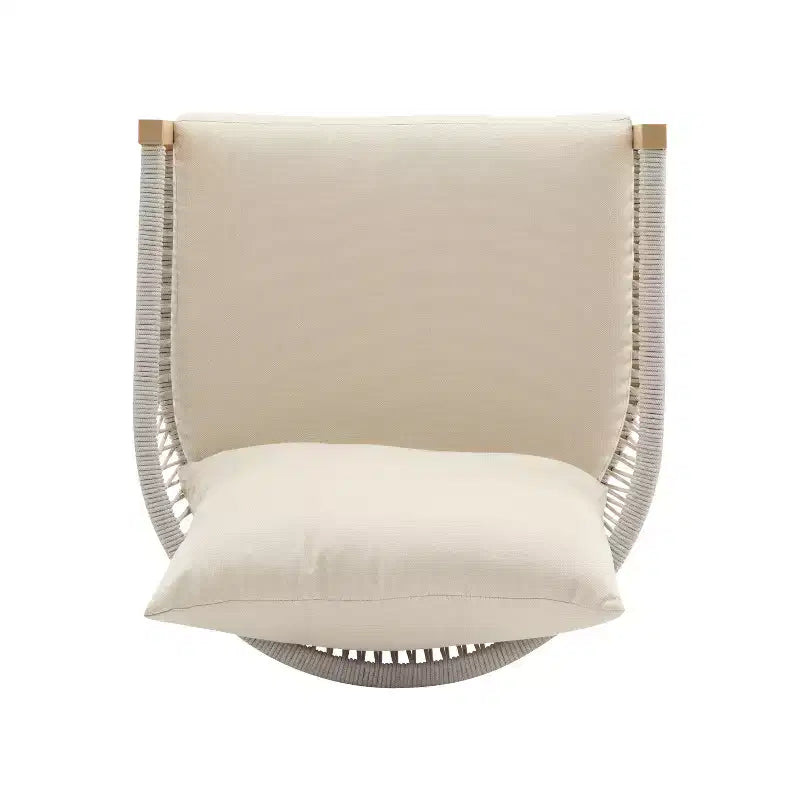 Sedia da salotto/poltrona da patio 24W con schienale curvo, comfort imbottito e design elegante a trama intrecciata, alluminio, Beige+Naturale/Grigio-ModernL