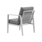 Poltrona da salotto 26W da esterno con comodi cuscini e design elegante a corda intrecciata, alluminio, grigio/argento e bianco-ModernLuxe