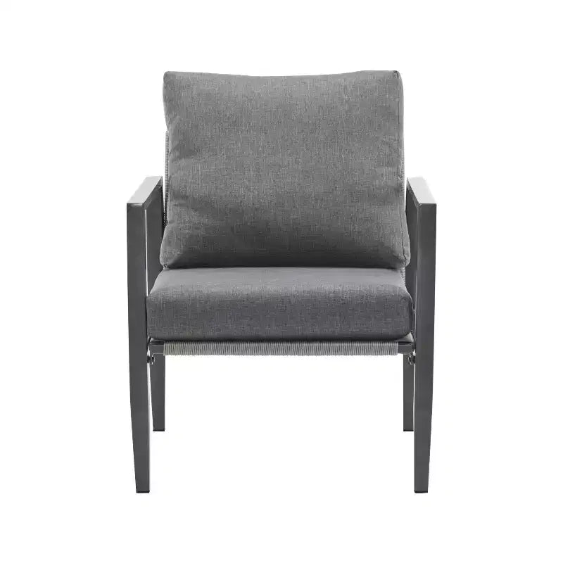 Poltrona da salotto 26W da esterno con comodi cuscini e design elegante a corda intrecciata, alluminio, grigio/argento e bianco-ModernLuxe