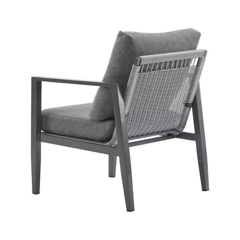 Poltrona da salotto 26W da esterno con comodi cuscini e design elegante a corda intrecciata, alluminio, grigio/argento e bianco-ModernLuxe