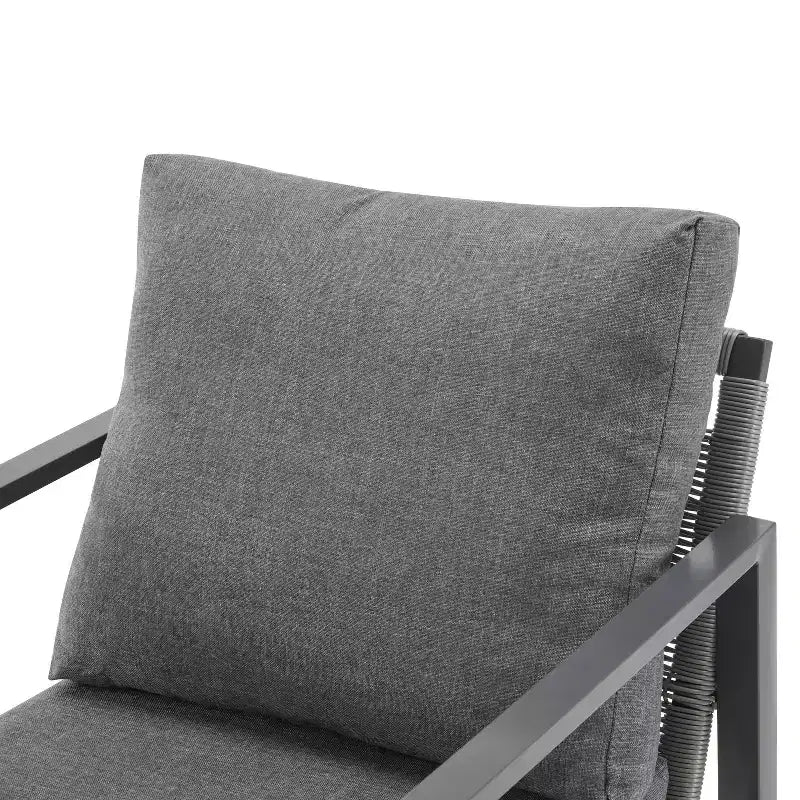 Poltrona da salotto 26W da esterno con comodi cuscini e design elegante a corda intrecciata, alluminio, grigio/argento e bianco-ModernLuxe