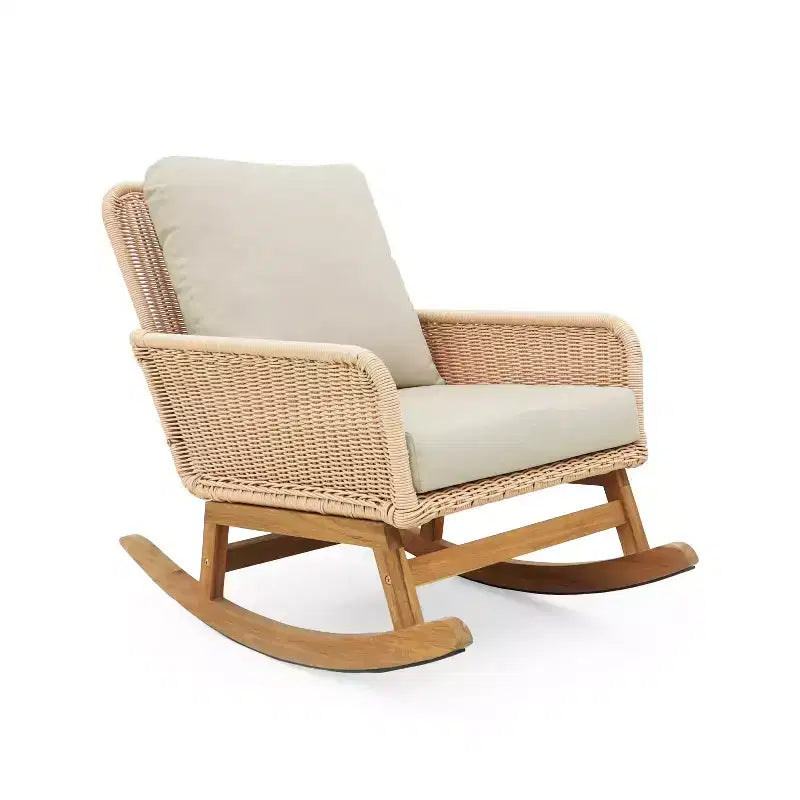Christopher Knight Home Tamid Outdoor Modern Wood, Rattan and Metal Rocking Chair with Cushion