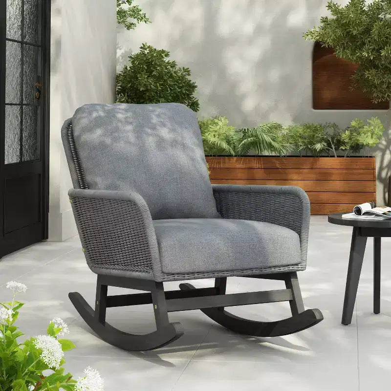 Christopher Knight Home Tamid Sedia a Dondolo Moderna da Esterno in Legno, Rattan e Metallo con Cuscino