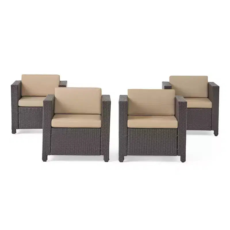 GDFStudio Venice Outdoor Wicker Club Chairs with Cushions (Set of 4)