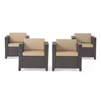 GDFStudio Venice Outdoor Wicker Club Chairs with Cushions (Set of 4)
