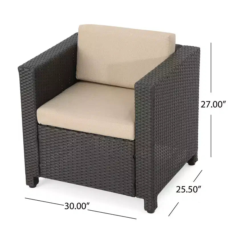 GDFStudio Venice Outdoor Wicker Club Chairs with Cushions (Set of 4)
