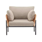 36W Patio Accent Chair Lounge Chair Arm Chair with Cushions, Pillows and Stylish Rope-Weave Design, Iron, Beige+Grey/Natural-ModernLuxe