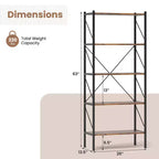 Costway Scaffale a 5 Ripiani da 1/2 Pezzi, Libreria Alta Industriale con Scaffali a Giorno e Struttura in Metallo Marrone