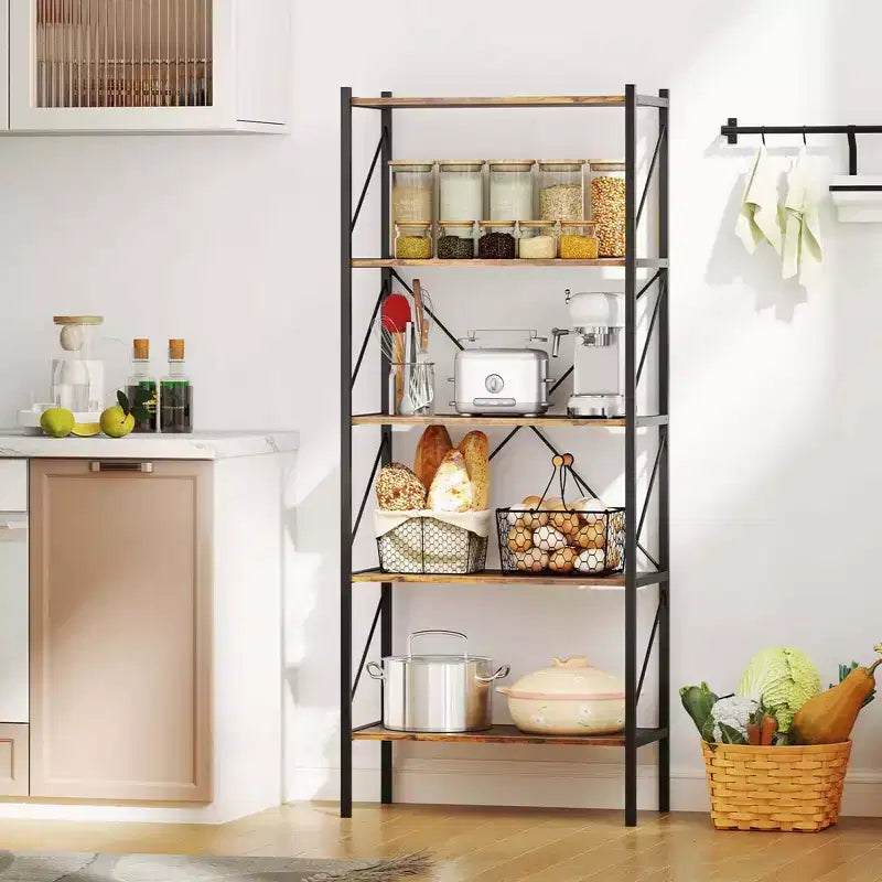 Costway Scaffale a 5 Ripiani da 1/2 Pezzi, Libreria Alta Industriale con Scaffali a Giorno e Struttura in Metallo Marrone