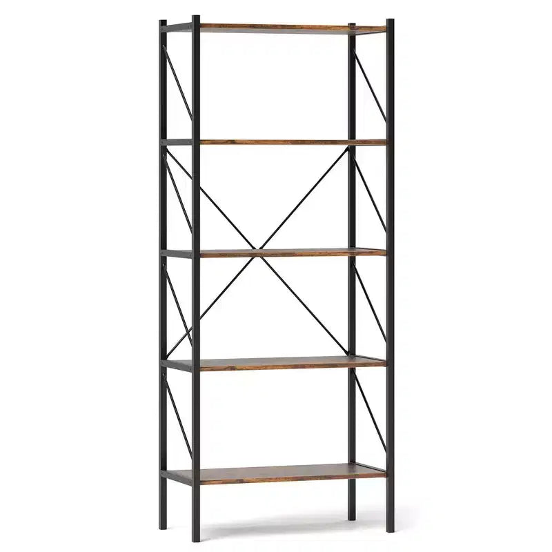 Costway Scaffale a 5 Ripiani da 1/2 Pezzi, Libreria Alta Industriale con Scaffali a Giorno e Struttura in Metallo Marrone