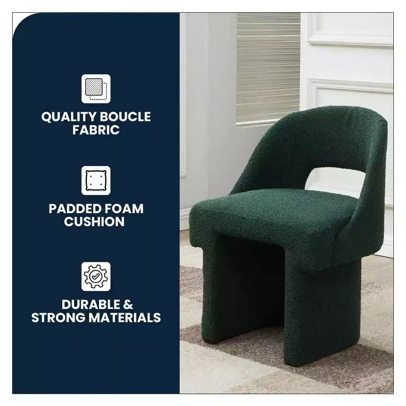 LeisureMod Quell Modern Side Boucle Accent Chair  Stylish Cozy Upholstered Seat with Curved Back, Perfect for Living Room, Bedroom, or Lounge