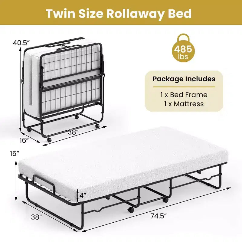 Costway Letto Pieghevole Singolo 38 x 75 Brandina Pieghevole Letto Portatile per Ospiti