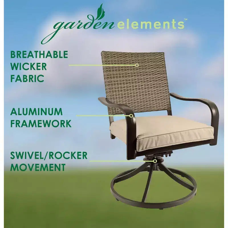 Garden Elements Bellevue, sedia a dondolo girevole in alluminio intrecciato, marrone (confezione da 2)