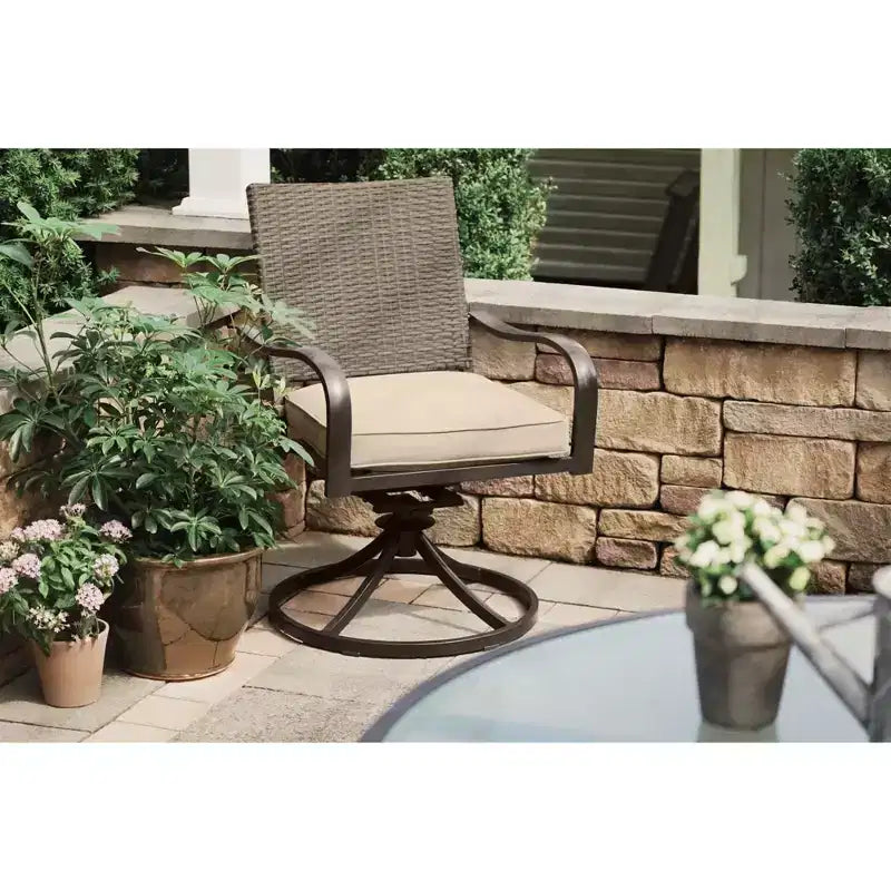 Garden Elements Bellevue, sedia a dondolo girevole in alluminio intrecciato, marrone (confezione da 2)