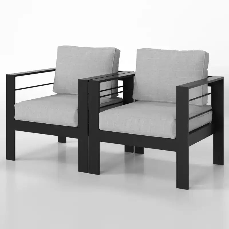 Heynemo Patio Furniture Metal Armchair,2 PCS All-Weather Aluminum Garden Outdoor Contemporary Sofa Chair (White) with Cushions (Light Grey)