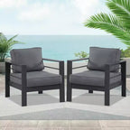 Heynemo Patio Furniture Metal Armchair,2 PCS All-Weather Aluminum Garden Outdoor Contemporary Sofa Chair (White) with Cushions (Light Grey)