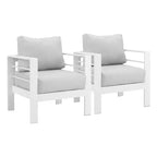 Heynemo Patio Furniture Metal Armchair,2 PCS All-Weather Aluminum Garden Outdoor Contemporary Sofa Chair (White) with Cushions (Light Grey)