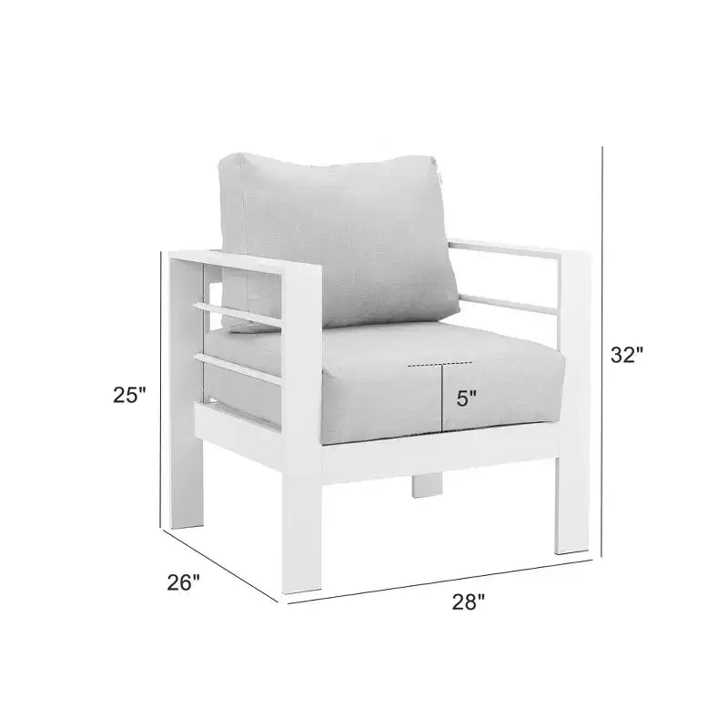 Heynemo Patio Furniture Metal Armchair,2 PCS All-Weather Aluminum Garden Outdoor Contemporary Sofa Chair (White) with Cushions (Light Grey)