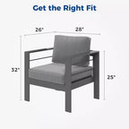 Heynemo Patio Furniture Metal Armchair,2 PCS All-Weather Aluminum Garden Outdoor Contemporary Sofa Chair (White) with Cushions (Light Grey)