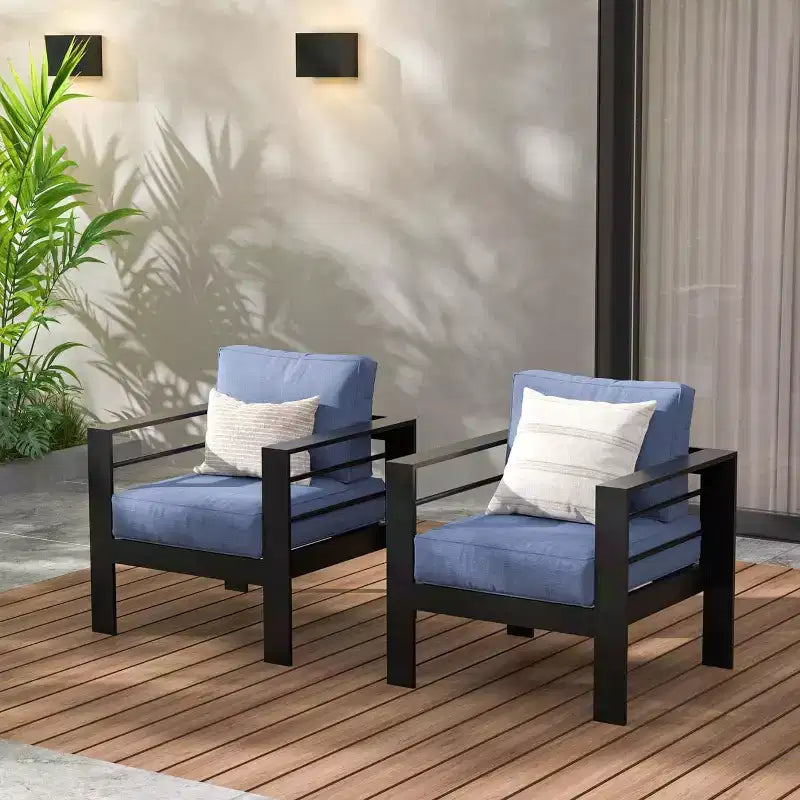 Heynemo Patio Furniture Metal Armchair,2 PCS All-Weather Aluminum Garden Outdoor Contemporary Sofa Chair (White) with Cushions (Light Grey)