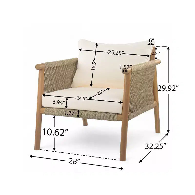 Christopher Knight Home Patsy Outdoor Rope Weave Acacia Wood Club Chair with Cushions, Teak