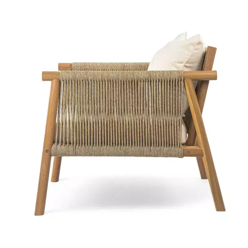 Christopher Knight Home Patsy Outdoor Rope Weave Acacia Wood Club Chair with Cushions, Teak