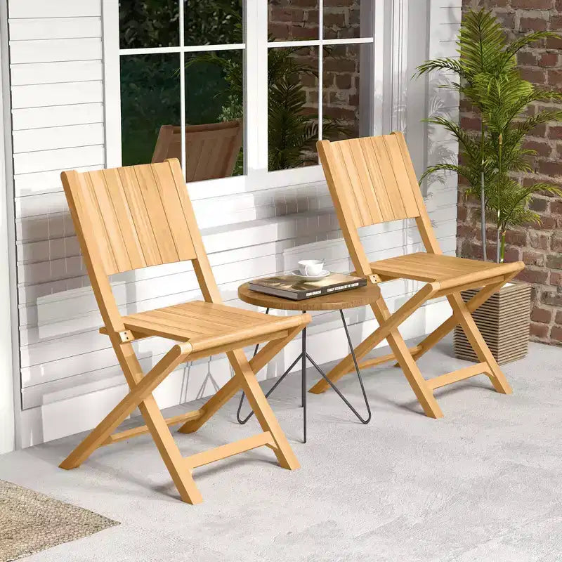 Costway Sedie da Esterno Pieghevoli 2/4 pz con Schienale Inclinato, Sedie da Pranzo da Giardino in Legno di Teak