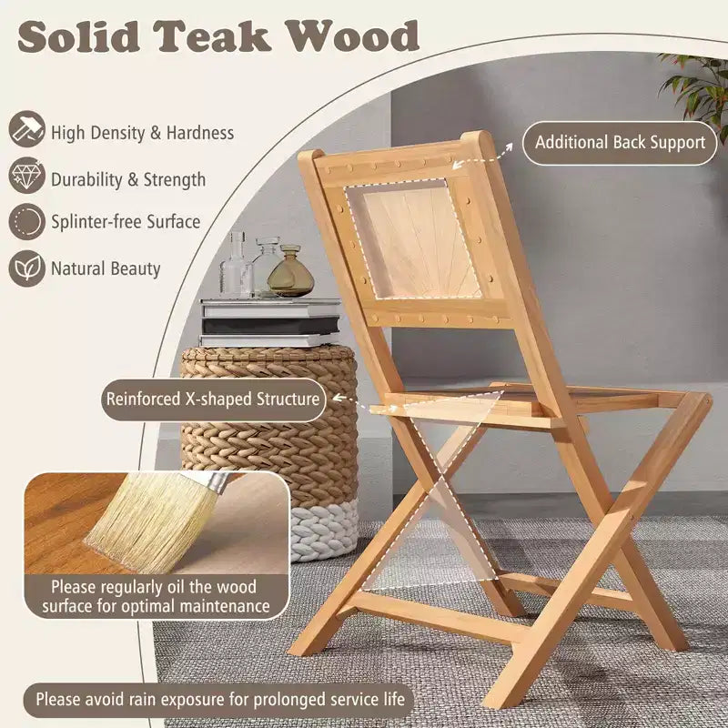 Costway Sedie da Esterno Pieghevoli 2/4 pz con Schienale Inclinato, Sedie da Pranzo da Giardino in Legno di Teak
