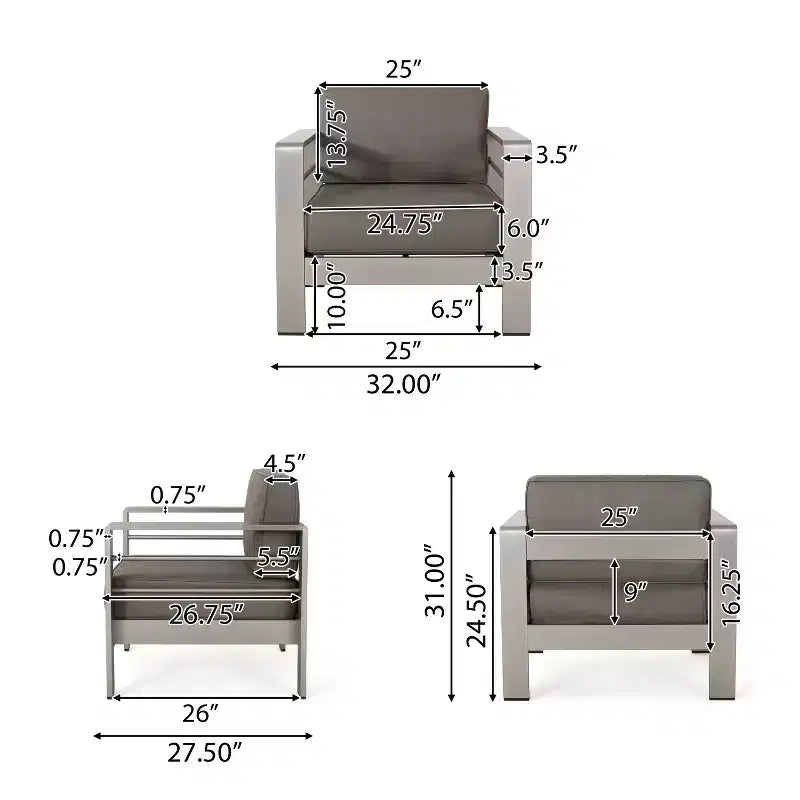 Christopher Knight Home Miller Outdoor Aluminum Club Chairs with Cushions (Set of 4)